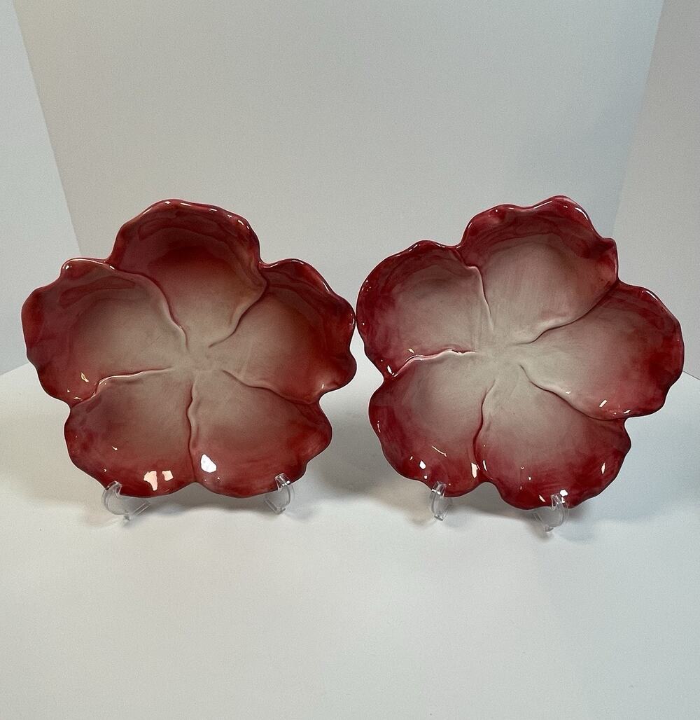 Set Of 2 - 9.25” Pink Floral 3-D Design Decorative Plate- Unmarked